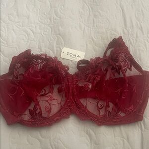 Soma Red Floral Lace Underwire Bra NWT